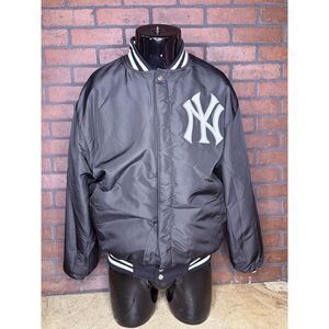 JH Design New York Yankees Reversible Varsity Jacket Black Wool Satin Mens L